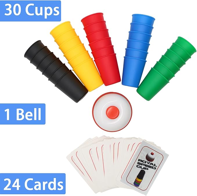 Quick Cups Games for Kids Intellectual Flying Stack Cups,Stacking Cups Games Parent-Child Interactive Game with 24 Picture Cards, 30 Cups