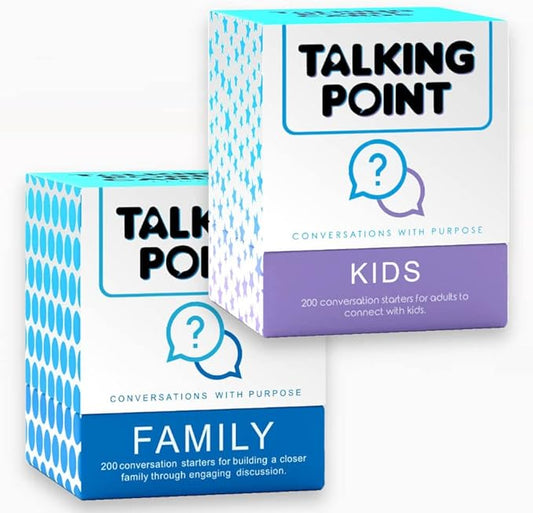 TALKING POINT CARDS Kids Family Bundle: 400 Thought Provoking Conversation Starters - 2 Packs: Kids + Family