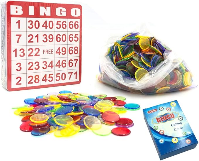 Yuanhe Bingo Cards Game Set - Includes 50 Bingo Cards,500 Colorful Transparent Bingo Chips and Deck of Calling Cards, Great for Adults Kids Family Game Nights, School Classroom Activity, Bingo Parites