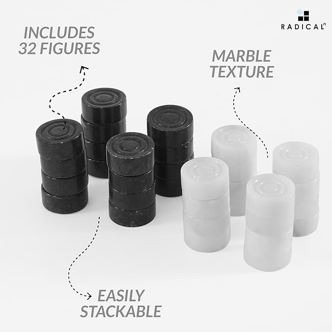 Radicaln Marble Checker Figures 1.25'' inches Black and White Handmade Checkers Board Game Family Board Game Draughts Checker Sports & Outdoor Game