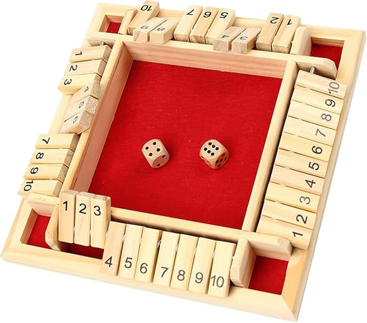 Wooden Shut The Box Game, 10-Number Dice Game for 2-4 Players, for Parties and Friends Gatherings, Classic Tabletop Board Game