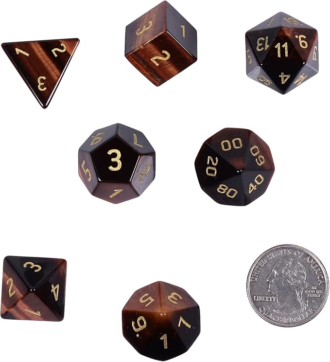 Nupuyai Healing Red Tiger's Eye Crystal D&D Polyhedral Dice Set with Box for Dungeons and Dragons, Set of 7 Table Top Game Dice for RPG MTG Roleplaying Collection