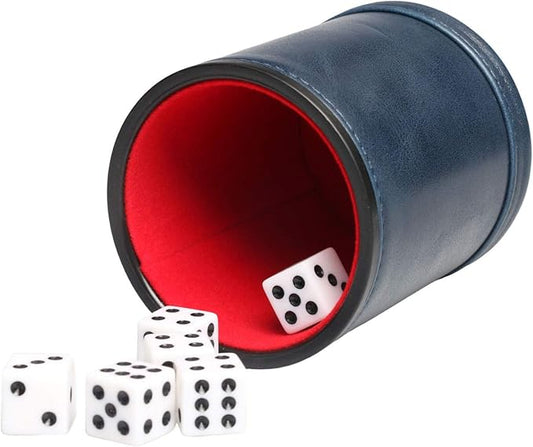 Navy Leatherette Dice Cup Set with 6 Dice Felt Lining Quiet in Shaking for Playing Liars Dice Farkle Yahtzee Board Games