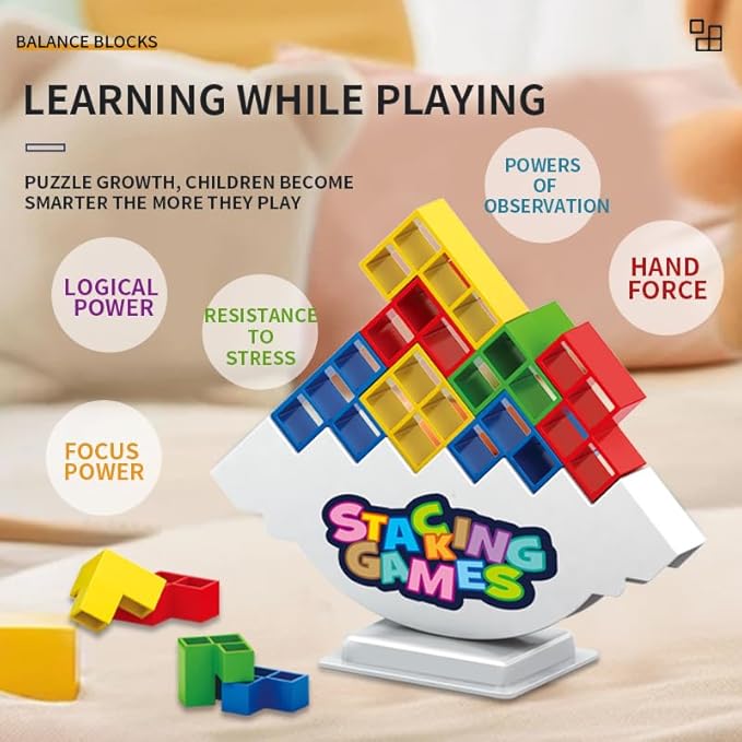 48 PCS Tetra Board Game for Kids and Adults, Balance Stacking Game for 2 Players+ Party, Family and Friends,Tower Stack Team Building Blocks Toy