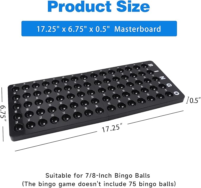 GSE Games & Sports Expert Bingo Master Board for 7/8" Balls, Black Bingo Calling Board for Parties, Large Groups, Family Game Nights