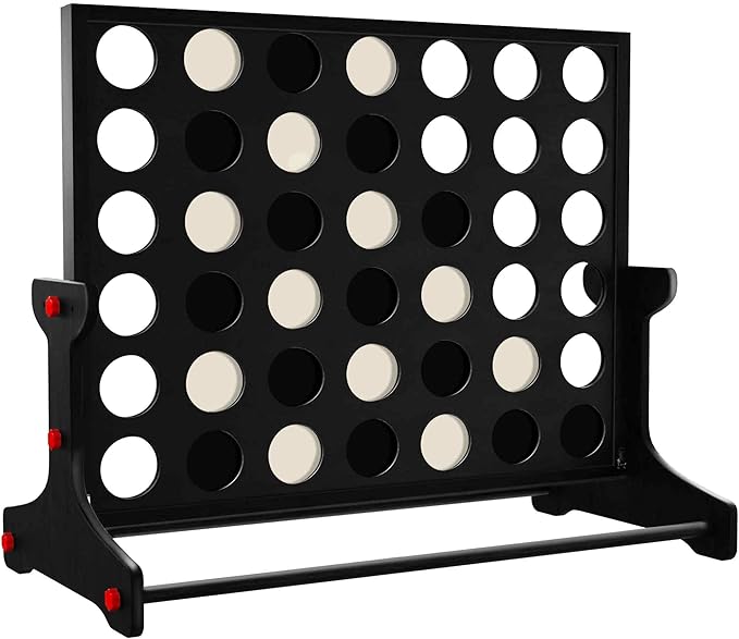 QUOKKA Giant Black Four in a Row Connect Game 4-in-1 SUPERSET -Wooden Jumbo Family Friends Game for Adults| Backyard Family Party | Big Chess & Checkers | Indoor Game| Wooden Tic Tac Toe | All Weather