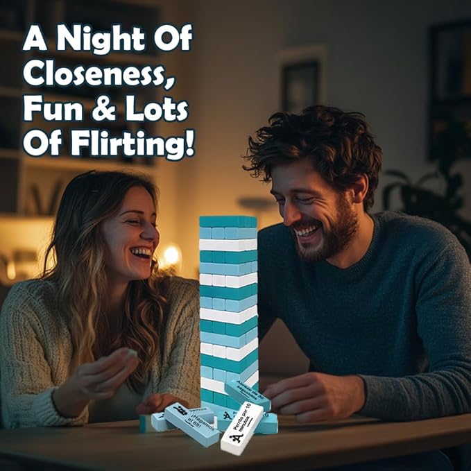 1step2dream Spanish Tease Tower Jenga for Couples, Español Block, Flirty Stacking Blocks for Date Night, Hot Tumbling Tower with Naughty Tasks, Romantic Wooden Game