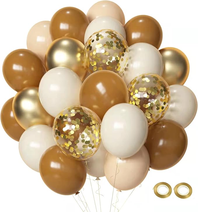 Brown Sand White Neutral Balloons, 50pcs 12 inch Retro Apricot Balloons Brown Sand White Gold Confetti Party Balloons For Birthday Baby Shower Engagement Wedding Anniversary Party Decorations
