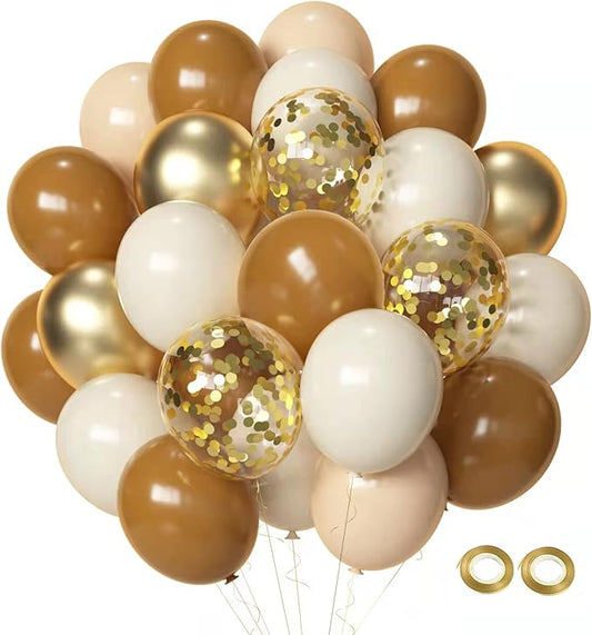 Brown Sand White Neutral Balloons, 50pcs 12 inch Retro Apricot Balloons Brown Sand White Gold Confetti Party Balloons For Birthday Baby Shower Engagement Wedding Anniversary Party Decorations