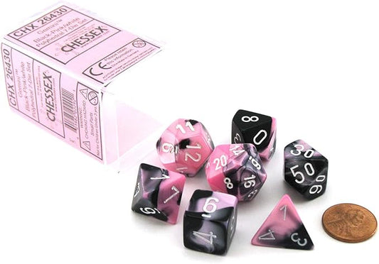 Chessex Polyhedral 7-Die Gemini Dice Set - Black-Pink with White CHX-26430