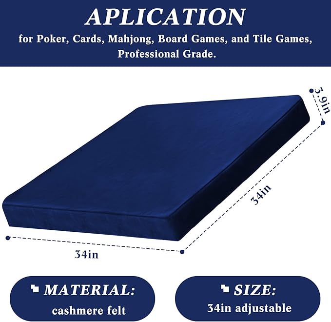 Frienda Game Table Cover Felt Game Tablecover Folding Tablecloth for Card Table for Playing Poker Cards Mahjong Jigsaw Puzzles Board Games, Table Not Included (Blue, 34 x 34 x 4 Inch)