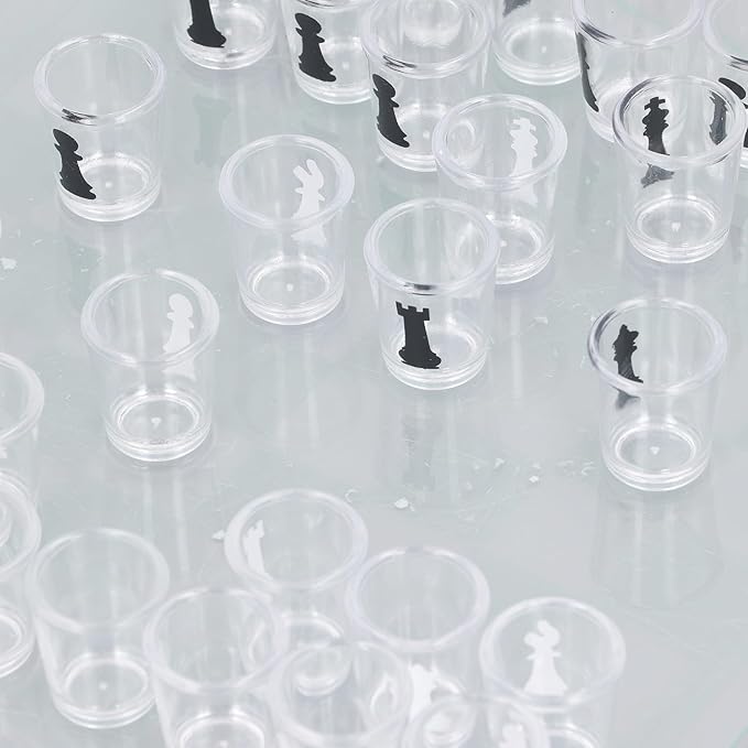 Glass Chess Game, Drinking Glass Chess Set, Chess Board with Glass Chess Pieces, for Travel for Camping
