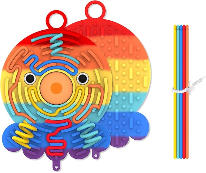 Silicone Sensory Activity Board,Double-Sided Busy Board for Fine Motor Skill,Fidget Toy for Calming, Stress, Anxiety, ADHD, Autism, Silent, No Mess, Kids 3+ & Adults(Octopus,Colorful)
