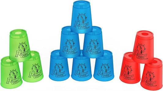 DEWEL Stacking Cup Game with 15 Stack Ways, 12pcs Cup Stacking Set, Sport Stacking Cups with BPA-Free Material, Classic Family Game, Great Gift Idea for Stack Games Lover.(Multi-Colored)