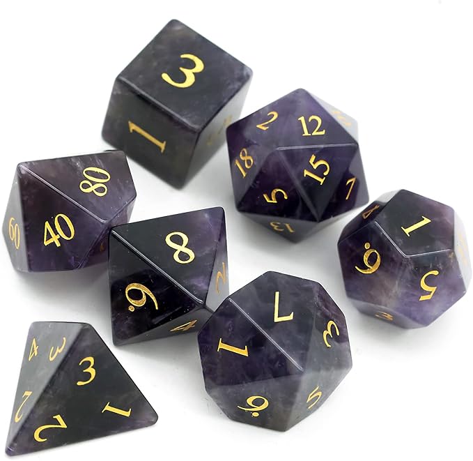 UDIXI Amethyst Gemstone Dice Set D&D Crystal Stone DND Dice with Gift Case for Dungeons and Dragons Role Playing Games Tabletop Games (Amethyst)