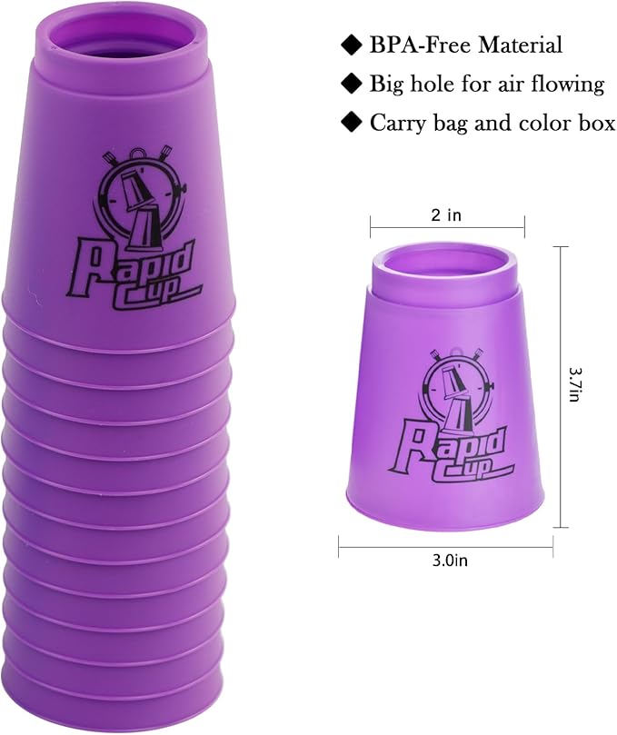 DEWEL Stacking Cup Game, 12pcs Cup Stacking Set, Sport Stacking Cups, Classic Stacking Toy, Family Game, Great Gift Idea for Stack Games Lover, Stacking Cups for Adults, Kids (Purple)…