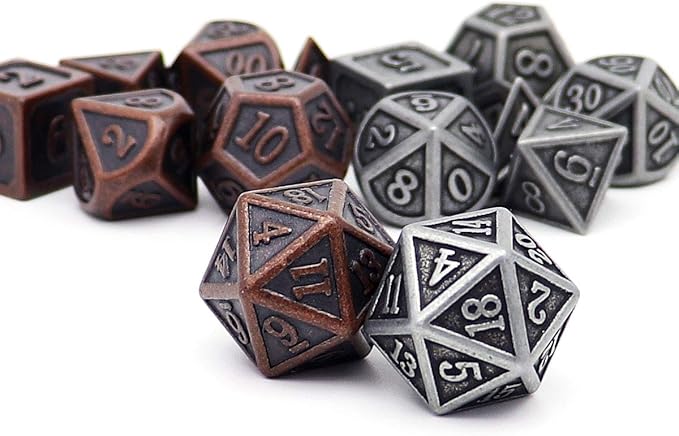 Haxtec Viking Metal DND Dice Set D&D 7PCS of D20 D12 D10 D8 D6 D4 for Dungeons and Dragons TTRPG Games (2 Pack)