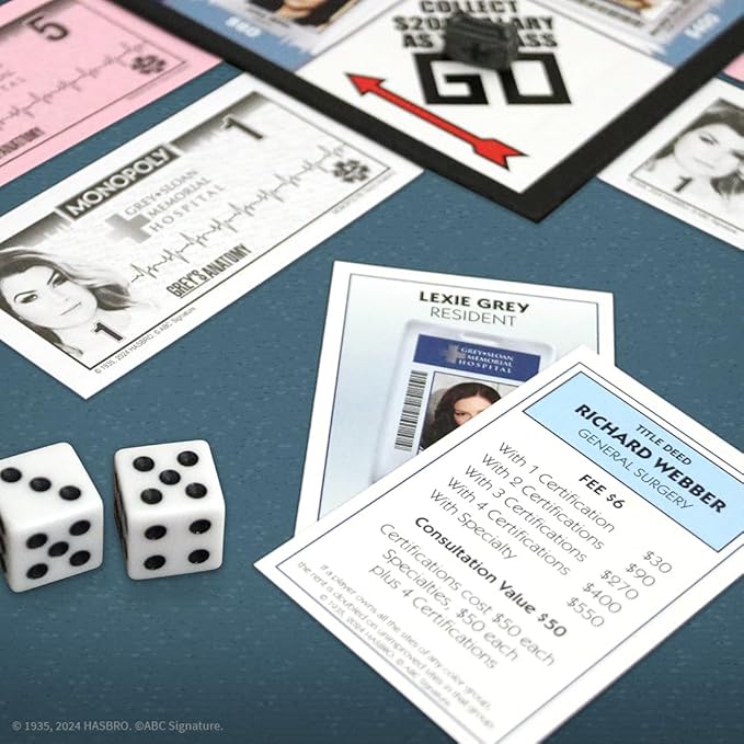 Monopoly: Grey's Anatomy Board Game | Featuring Ferry Boat, Clipboard, Scrub Top, and More | Buy, Sell, Trade Iconic Doctors from Miranda Bailey to Meredith Grey | Officially Licensed Collectible