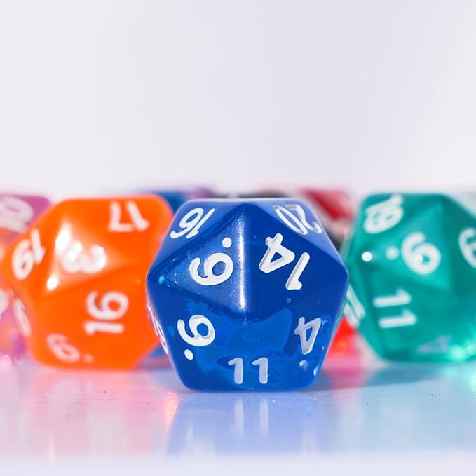 10PC D20 Polyhedral Dice Set 22mm for DND RPG MTG Table Games (Transparent Dice)