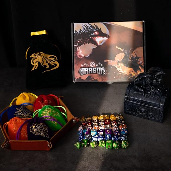 DND Dice Set 42 Pcs Polyhedral Dungeons and Dragons Rolling Dice for D&D RPG MTG Table Games Dice Bulk with Colorful Drawstring Bags and Dice Tray (Double-Color)