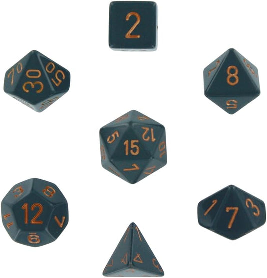 Chessex Polyhedral 7-Die Opaque Dice Set - Dark Gray Copper Numbers