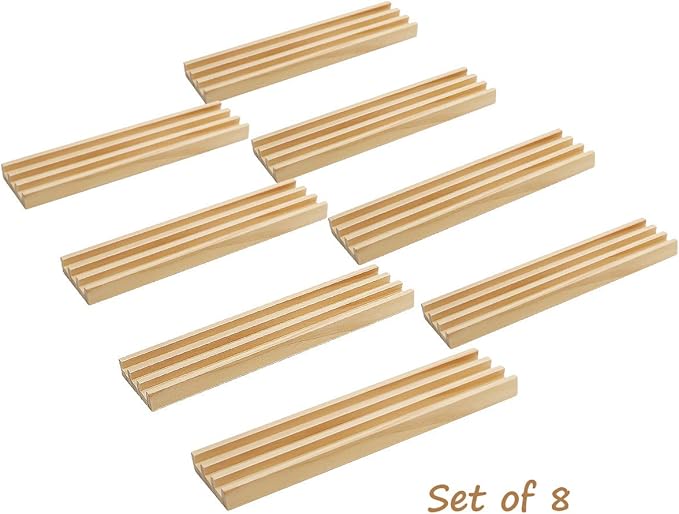 Exqline Wooden Domino Racks Set of 8 Premium Domino Trays Holders Organizer for Mexican Train Chickenfoot and Other Domino Games - Dominoes NOT Included