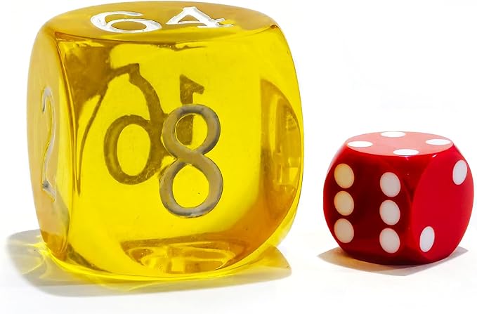 Big Translucent Backgammon Doubling Cube Dice 30MM, Large Backgammon Doubling Number Dice 1 3/16", Translucent Amber