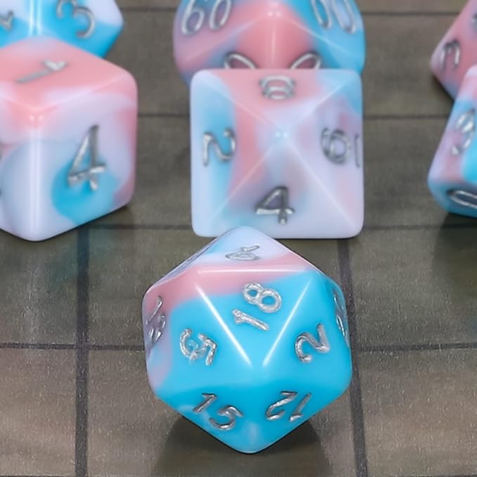 CiaraQ DND Polyhedral Dice Set for Dungeons and Dragons RPG MTG Role Playing Table Games-with 1 Dice Pouch (Blue+Pink+White)