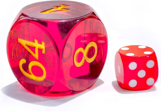 Big Translucent Backgammon Doubling Cube Dice 30MM, Large Backgammon Doubling Number Dice 1 3/16", Translucent Red