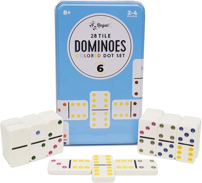 Regal Games Double 6 Dominoes Set for Adults & Kids - Classic Domino Game with 28 Tiles Colored Dots - 2 or 4 Player Games & Ideal for Family Fun Game Night and Travel (Ages 8+)