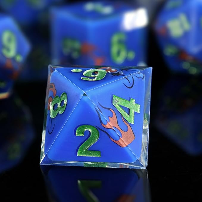DND Dice Set Polyhedral, IDTQ Dungeons and Dragons Purple Dice Set RPG MTG Table Games 7-Die Resin Sharp with Acrylic Starlight Accent Box (Bat - Blue)