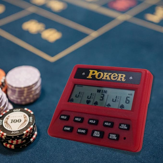 5-in-1 Hand Held Poker Game - Electronic Handheld Games for Adults Includes Draw, Deuces, Bonus, 2X and 2x2 Bonus - 3.9x3.4-Inch Pocket-Sized Travel Casino by Trademark Poker