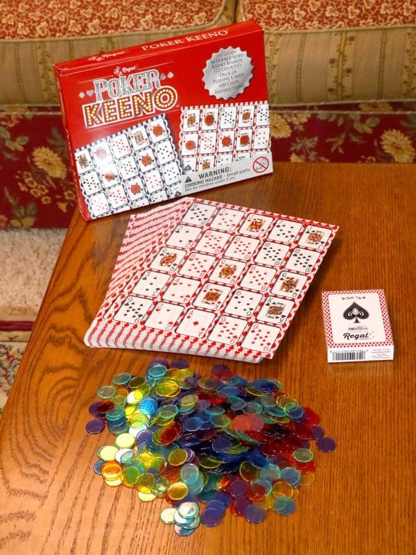 Regal Games - Poker Keeno Bulk Game Set - Includes 36 Two-Sided Boards, 600 Scoring Chips, 1 Deck of Standard Poker Cards - 72 Unique Board Layouts- Casino Night Card Game- Compatible w Poker Keno