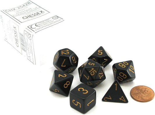 Polyhedral 7-Die Opaque Dice Set - Black with Gold