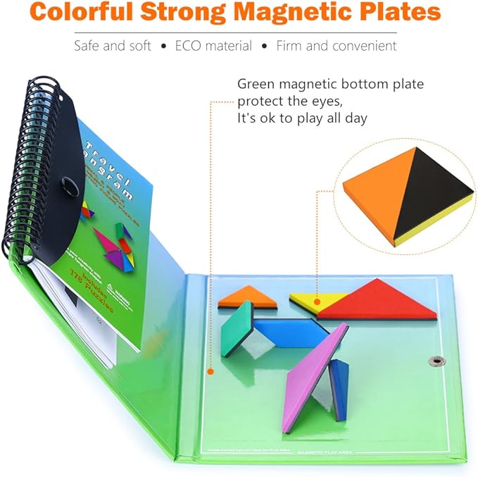Travel Tangram Puzzle - Magnetic Pattern Block Book Road Trip Game Jigsaw Shapes for Kids Adult Challenge IQ Educational Toy Gift Brain Teasers-2 Set of Tangrams