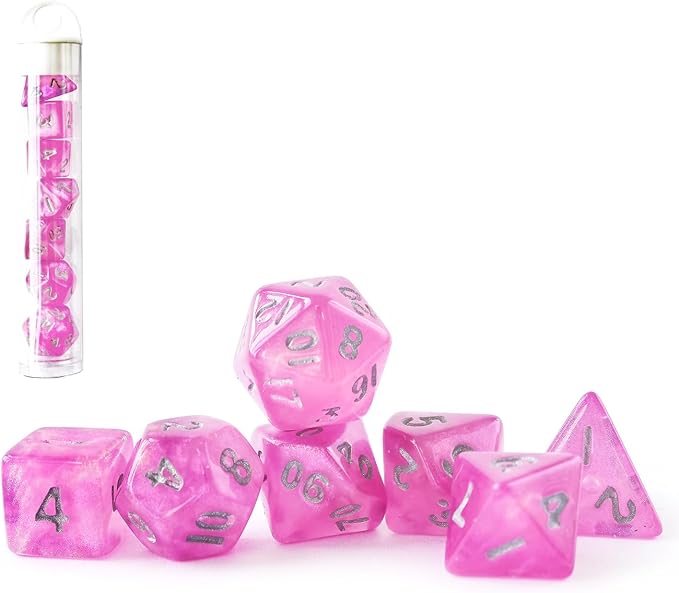 Moonstone 10mm Mini DND Dice Set for MTG RPG Dungeons and Dragons Role Playing Game, Moonstone Pink Color