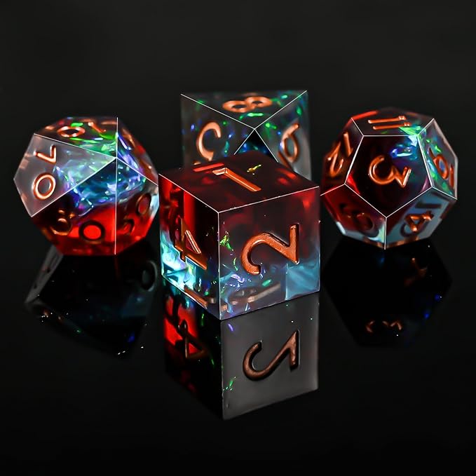 DND Dice Set Sharp Edge Dice Set 7 Piece DND polyhedral Dice Numbers with Gold Leaf Exquisite Tin Box Packaging,Ideal for Dungeons & Dragons RPG and Board Games (Red and Blue)