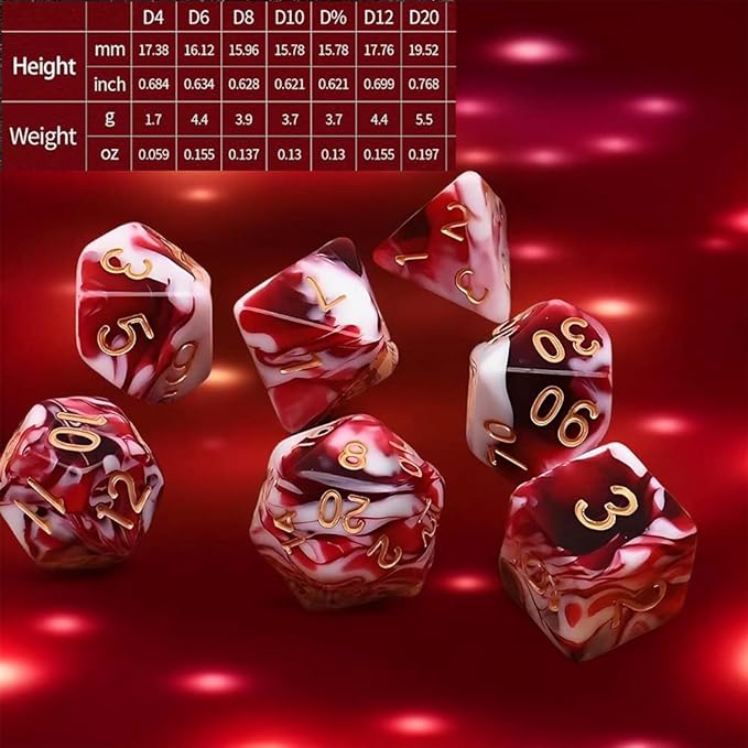 7 Pcs DND Dice Set, AORZOV Polyhedral Dice for Dungeons and Dragons D&D TTRPG MTG Table Role Playing Games(Blood Red Mixed White)