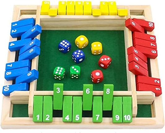 Wooden 4 Players Shut The Box Dice Game, 8 Inches 2-4 Player Family Wooden Board Table Math Games Classics Tabletop Version and Pub Board Game 8 Dices for Classroom,Home,Party or Pub