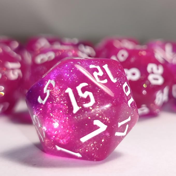 10PCs D20 Polyhedral Dice Set 22mm for DND RPG MTG Dungeons and Dragons Dice (Pink)
