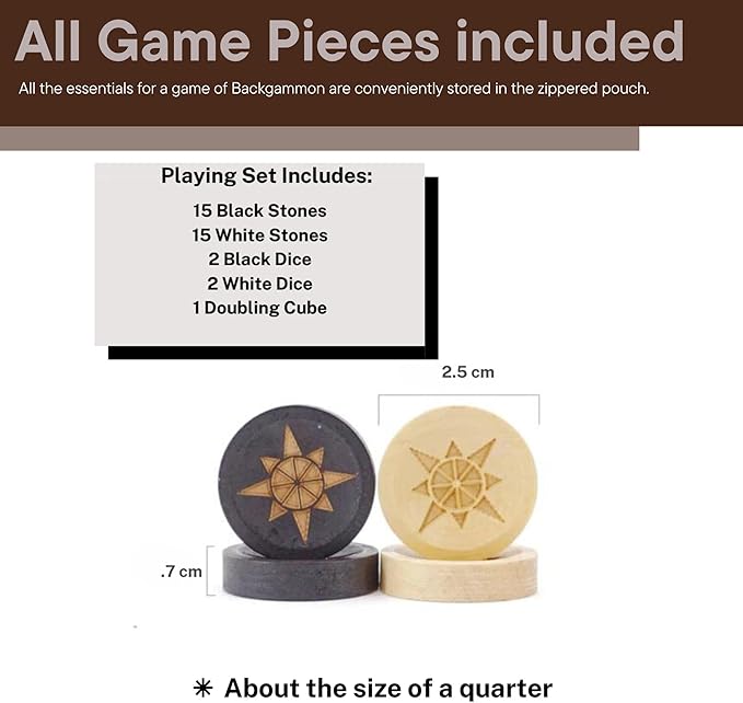 Sondergut Roll-up Portable Suede Deluxe Backgammon Game Set- Elegant Design Engraved Wood Stones Pop-Up Playing Field - Ideal for RV Travel, Cruise, Airplane, Camping, Backpacking, Road Trips, Etc.