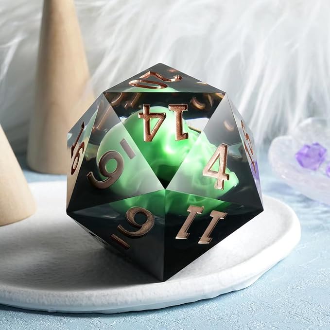 DNDND D20 Dice Resin Skull Single 20 Sided 55mm Polyhedral D&d Dice with Velvet Pouch for DND(Green Skull)