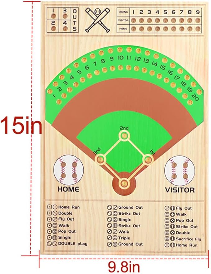 Baseball Dice Board Game Thick Solid Wood Dice and Marble Board Game Fun Color Pattern Double Battle Table Game for Family Party Holiday Gatherings (Log Color)…