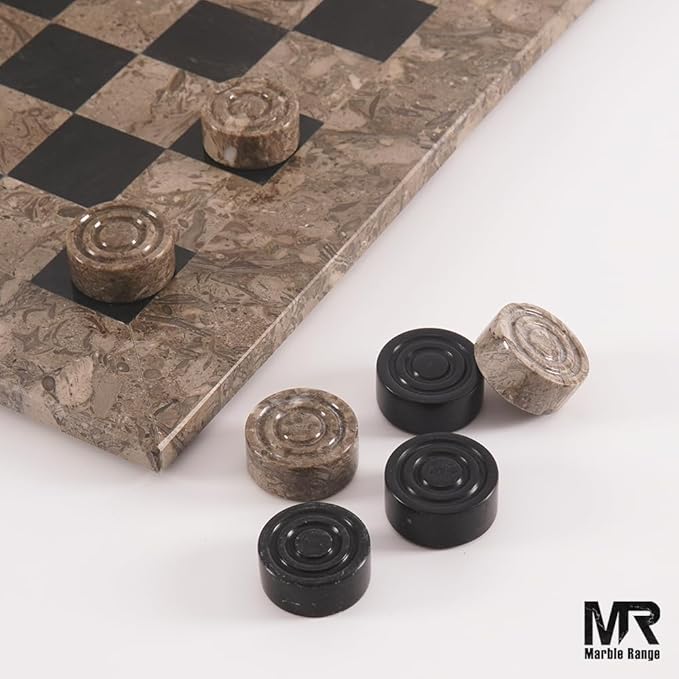 Marble Checkers Board Game 15 Inches Oceanic and Black Handmade 2 Player Tournament Checker Set, Board Games Sets - Draughts Checker
