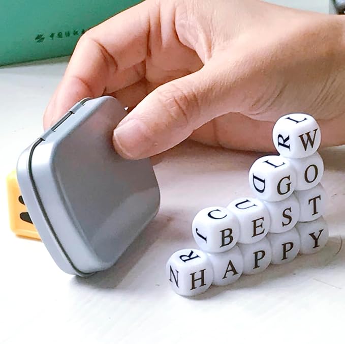 Crossword Solitaire Dice Game, Puzzle Word Game with Letter Dice, Dice Games for Adults Kids, Travel Alphabet Spelling Board Game with Small Case