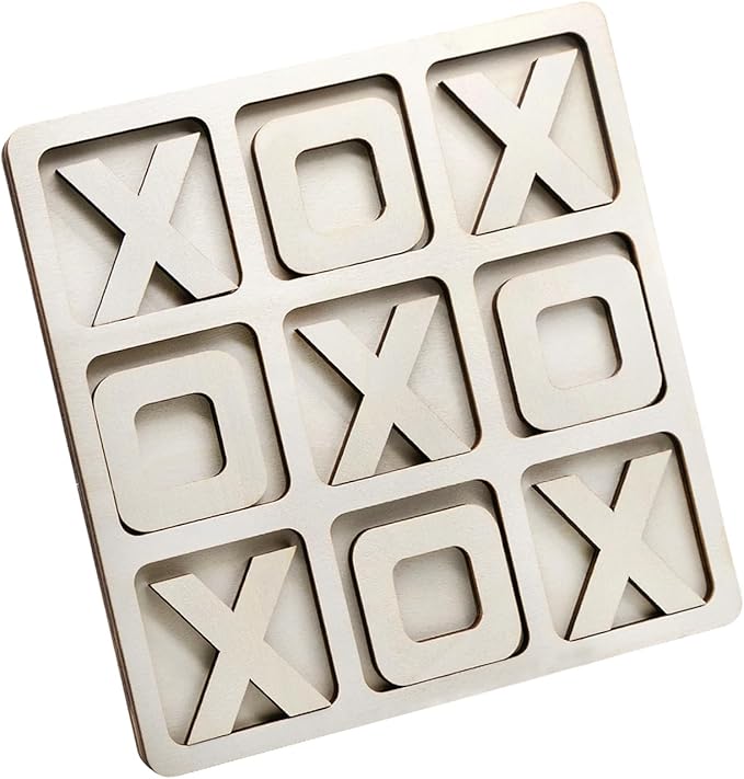 JEVERGN 8.66 Inches Tic Tac Toe Game with Stand, Wooden Tic Tac Toe Board Game Decor, Rustic Coffee Table Game, Two Ways to Play