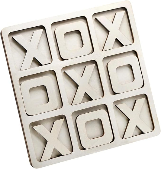 JEVERGN 8.66 Inches Tic Tac Toe Game with Stand, Wooden Tic Tac Toe Board Game Decor, Rustic Coffee Table Game, Two Ways to Play