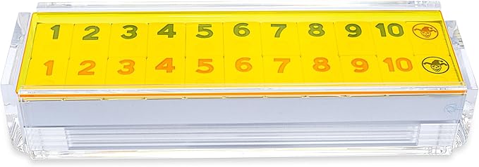 Luxury Rummy Tile Set Game in Handmade Acrylic Case with 4 Racks Included (Yellow)