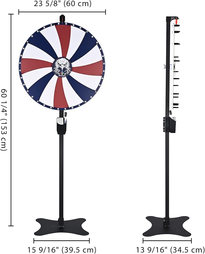 WinSpin 24" Prize Wheel 16 Slots Dual-use Spinning Game Dry Erase Floor Stand Eagle Head Carnival Party Tradeshow