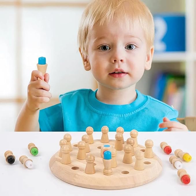 Wooden Memory Chess Board Game for Toddler 3 4 5 6 7 8+ Year Old, Color Memory Chess Matching Game for Kids, Educational Learning Multi Player Family Board Games, Great Chess Board Gift for Boys Girls